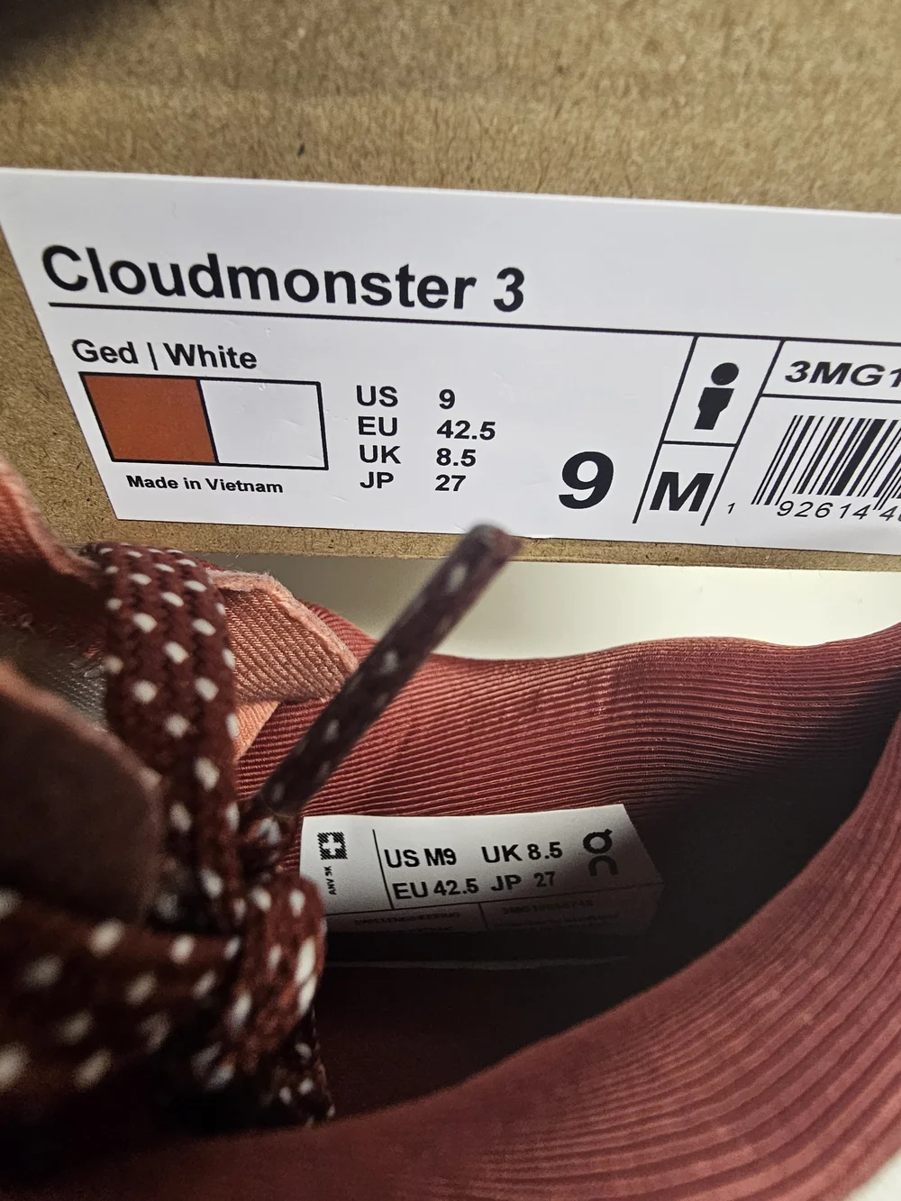 On Running Men's Cloudmonster 3 White / Maroon Running Shoes New